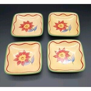 Pfaltzgraff Napoli Square Dipping Dish Bowl Set Of 4 Hand Painted Floral